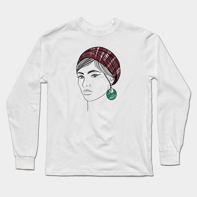 beautiful girl in a burgundy bandana and sunglasses Long Sleeve T-Shirt by Kuchinska design